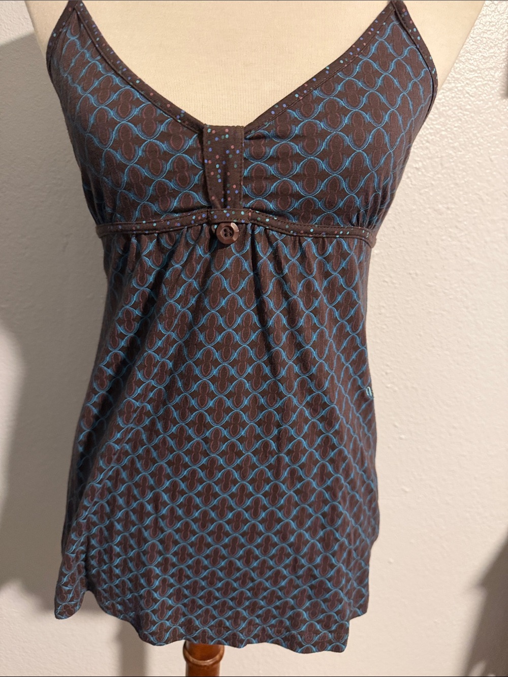 Volcom Brown Tank Top with Blue Geometric Print